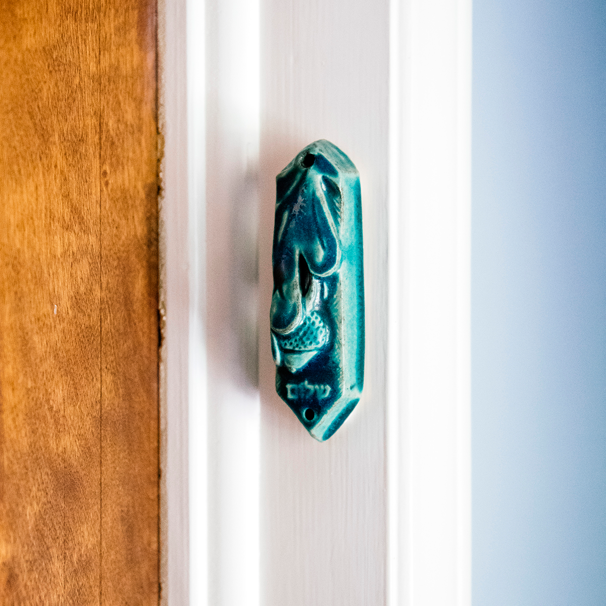 Tree of Life Mezuzah with store Fall colored Painted Leaves in blues