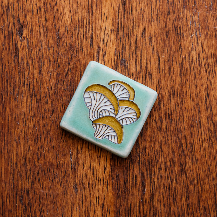 Oyster Mushroom Tile | Hand-Painted