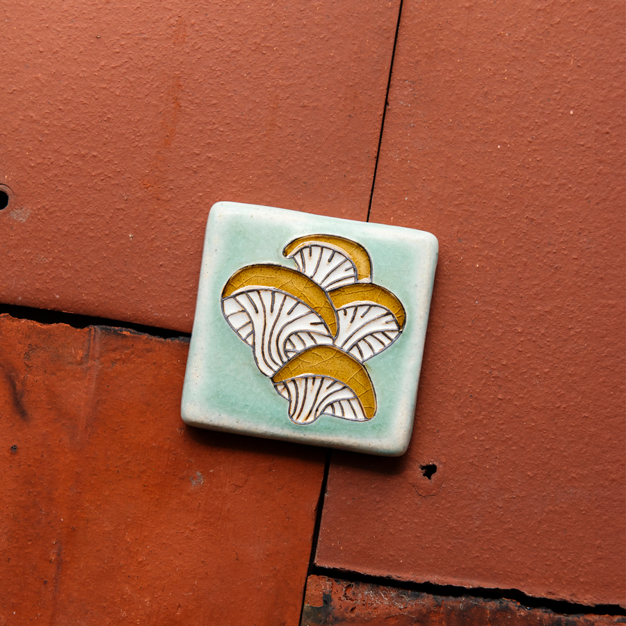 Oyster Mushroom Tile | Hand-Painted