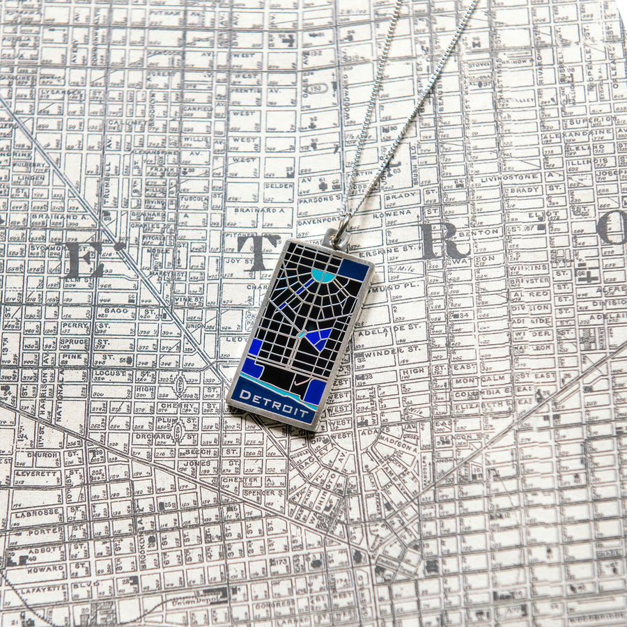 Enamel Detroit Map Necklace