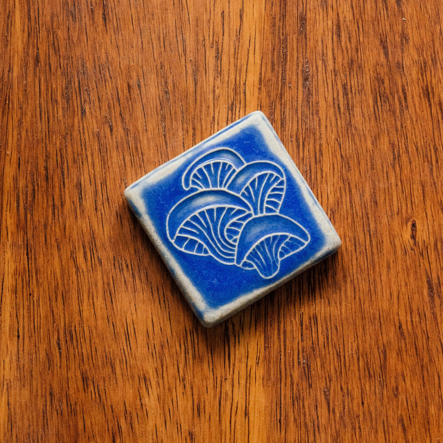 This tile features the matte bright steel blue Periwinkle Glaze.
