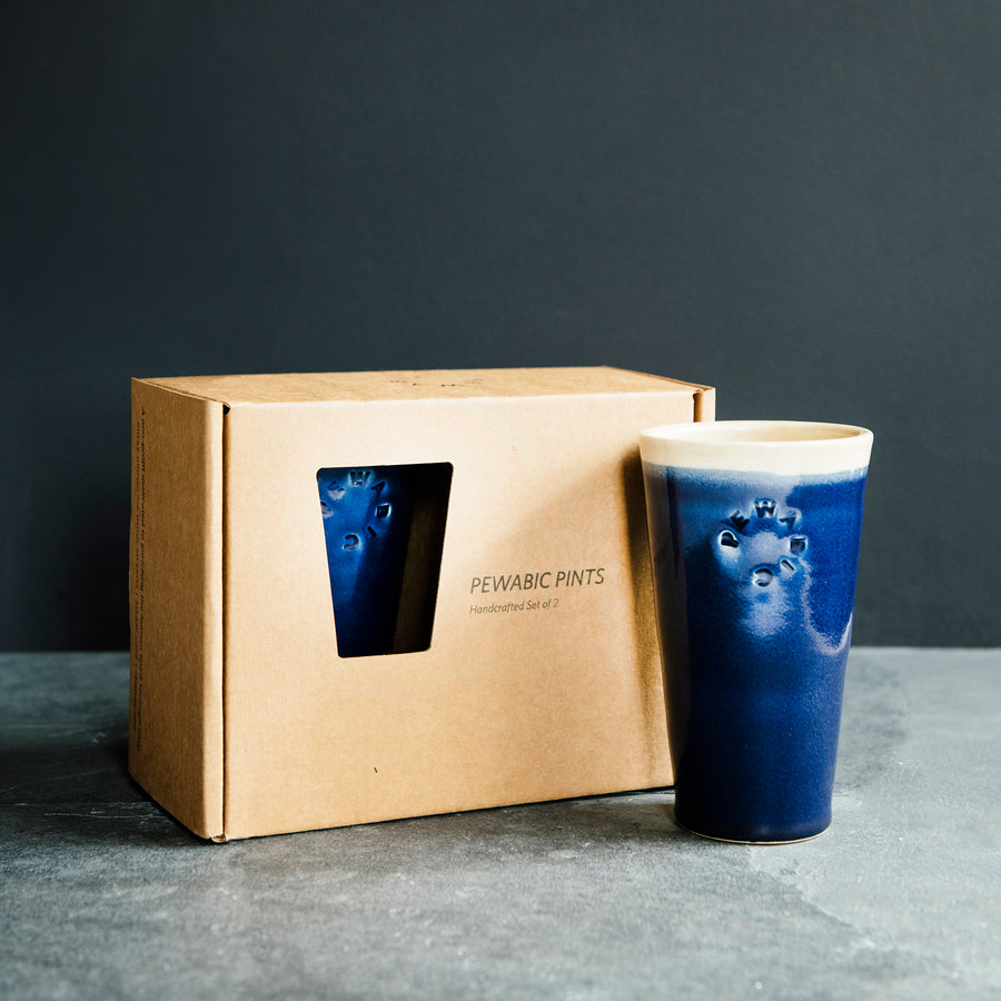 This pint set features the glossy deep dark blue Midnight glaze with an off white inside and lip.