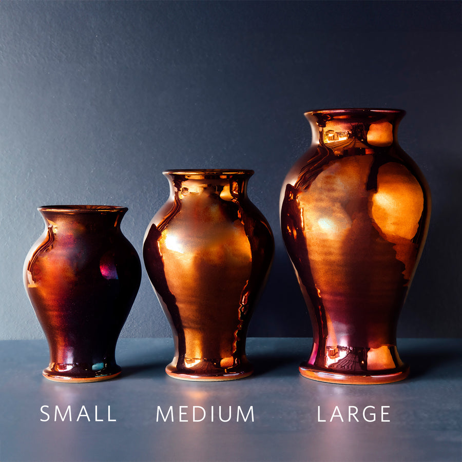 A chart highlights the difference between the small, medium, and large classic vases. Each piece is 2 to 4 inches taller than the vase below it.